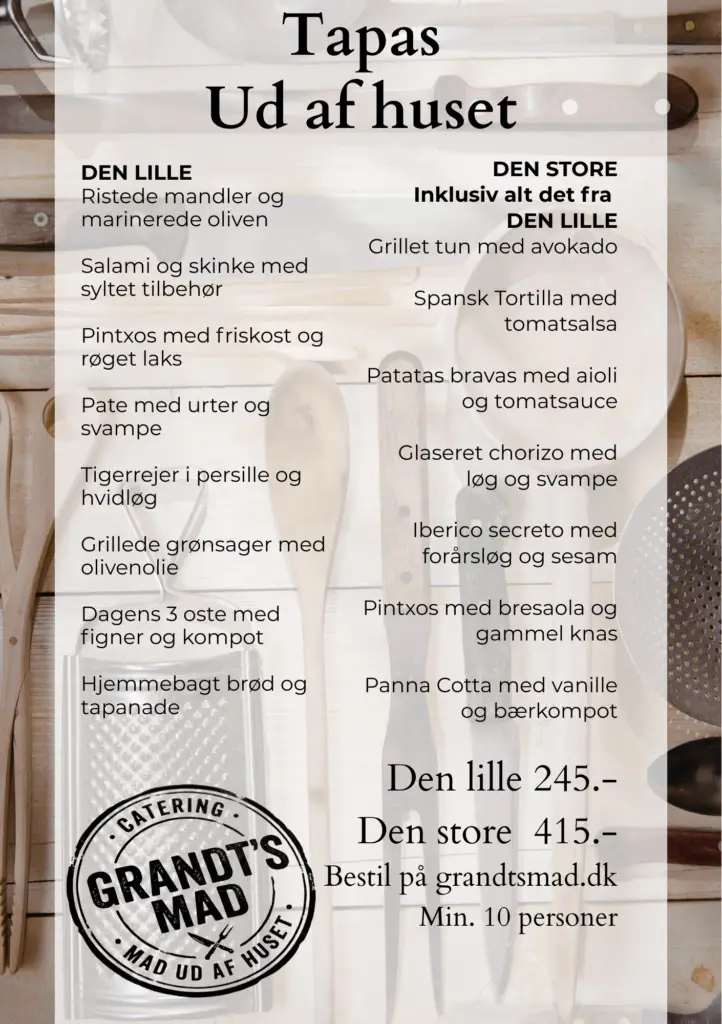 Lækker tapas ud af huset fra Grandts mad leveret i Give, Jelling og Vejle