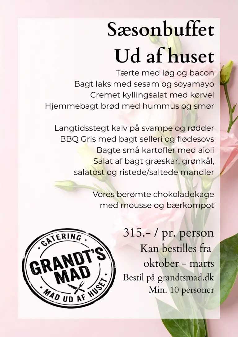 Komplet menukort for Grandts Mad Sæsonbuffet, der serveres i efterår- og vinterhalvåret
